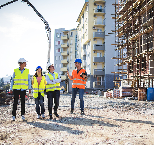 WorkAware safety team and engineers on active building site