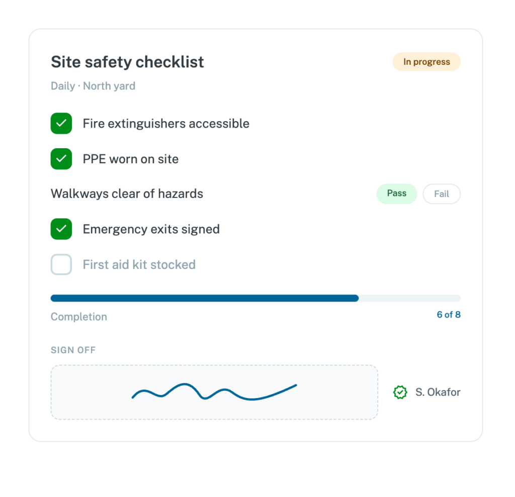 WorkAware Digital Safety Forms site safety checklist preview