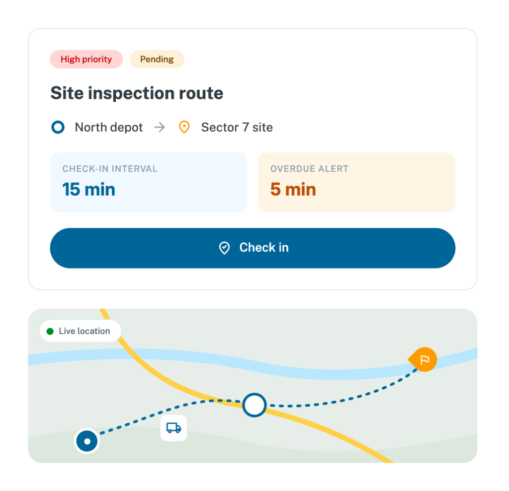 WorkAware Journey Management Site inspection route and live location preview
