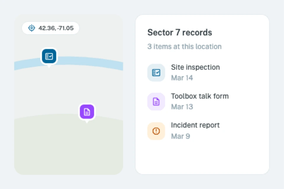 Location pinned safety records and inspections