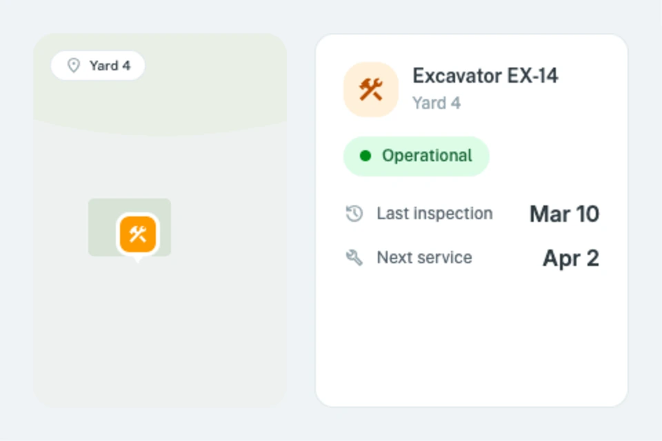 Excavator asset tracking and operational status