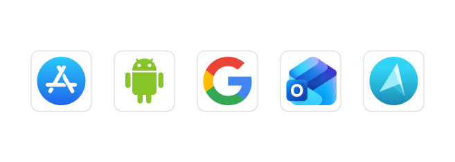 Apple App Store, Android, Google, Microsoft Outlook and Azure integrations