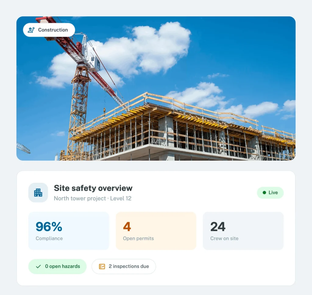 Construction jobsite and safety dashboard overview