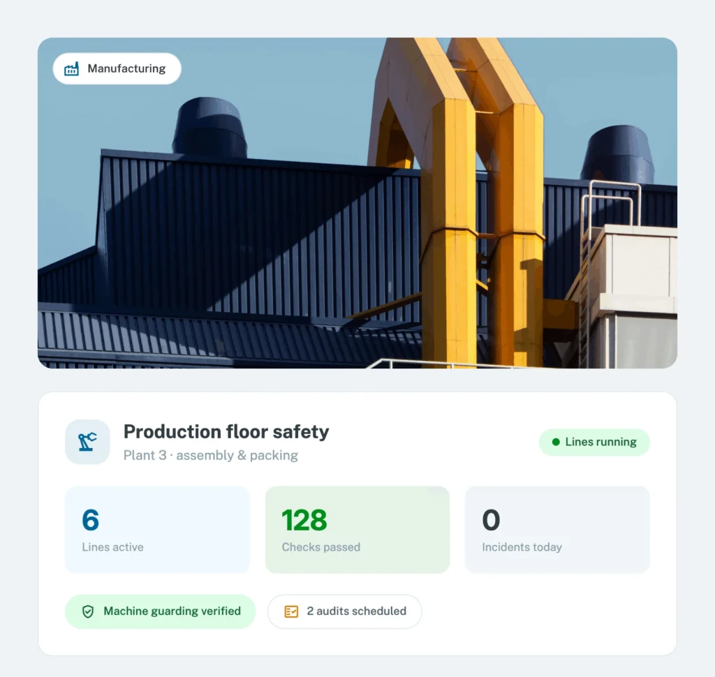 Manufacturing production floor safety dashboard overview
