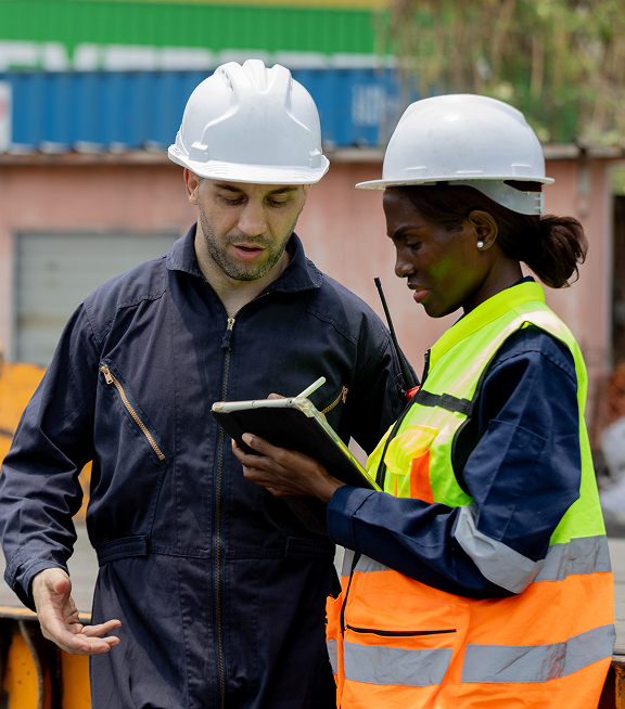 Field safety team collaborating on remote worksite